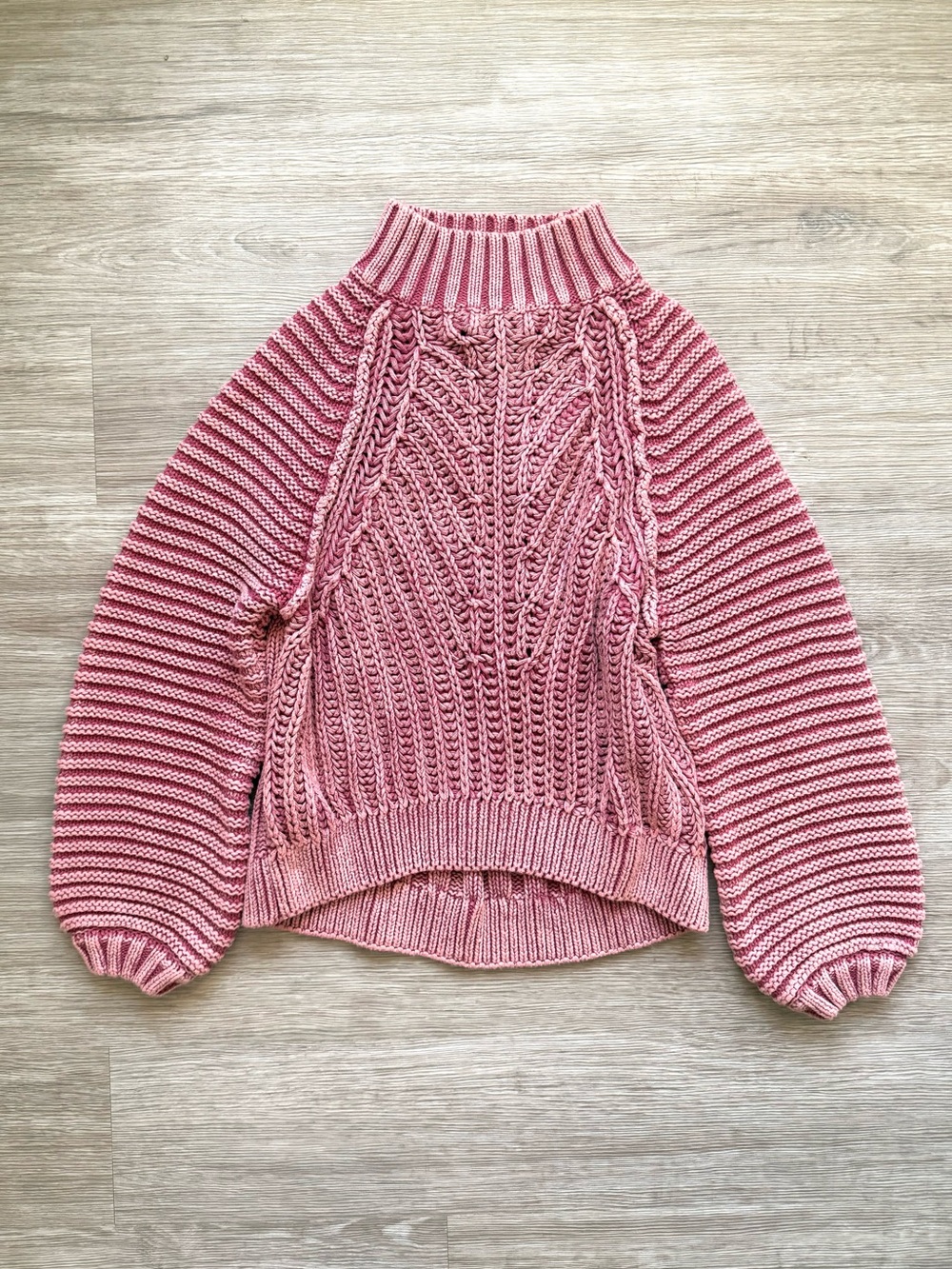 Free People Small Pink Knit Sweetheart Mock Neck Sweater 100% Cotton